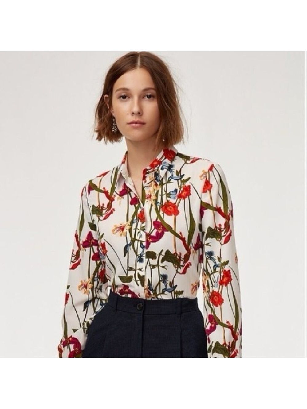 Aritzia Little Moon Camellia Floral Print Button Down Blouse Sz XXS